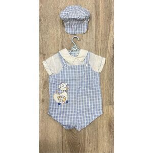 Cotton Candy 70’s Baby Outfit Blue And White Stripes Duck Vintage Old Matching H